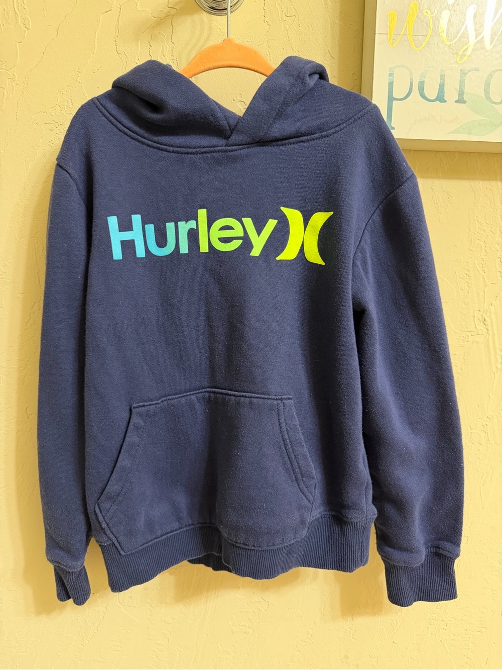 💜Hurley Navy Hoodie with Teal and Neon Yellow Logo